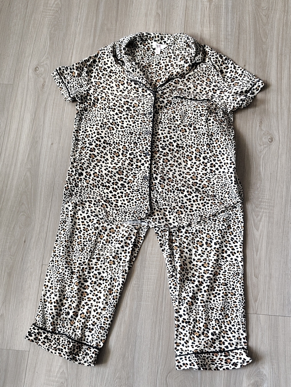 Leopard Print Pajama Set - White and Brown